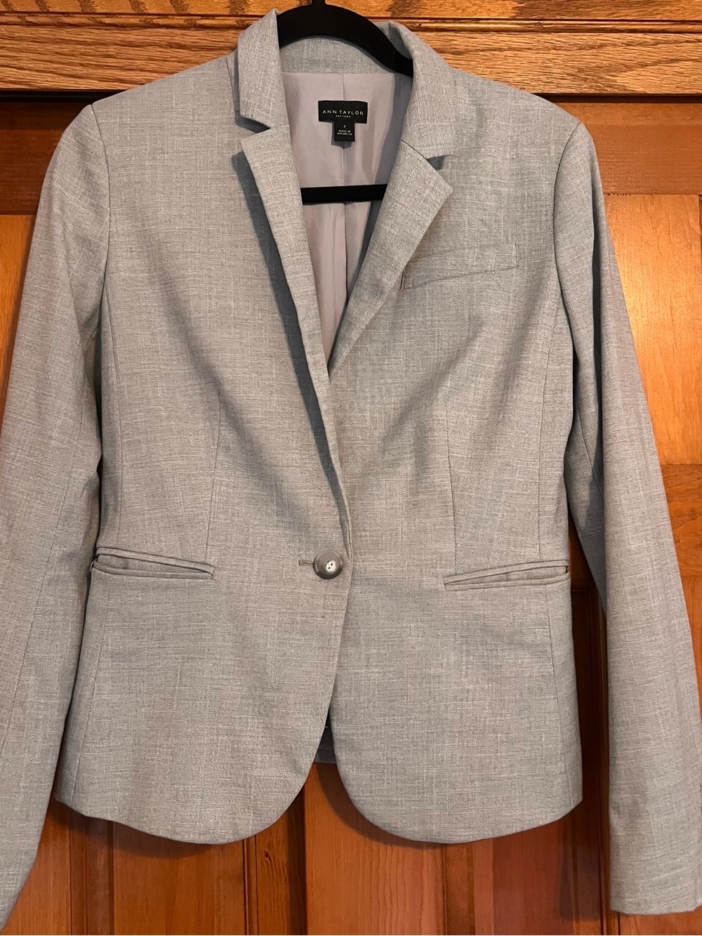 Ann Taylor Heather Gray Women's Single-Button Tailored Blazer